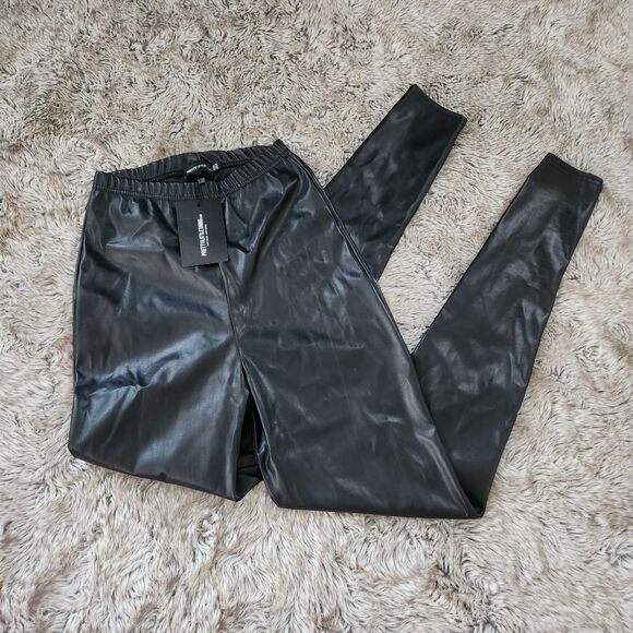 PrettyLittleThing Tall Black Faux Leather High Waisted‎ Legging Size 10 - Picture 1 of 9